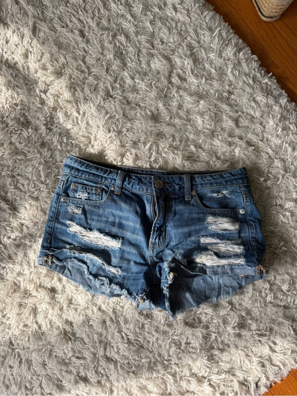 American Eagle Outfitters Blue Distressed Denim Jean Shorts